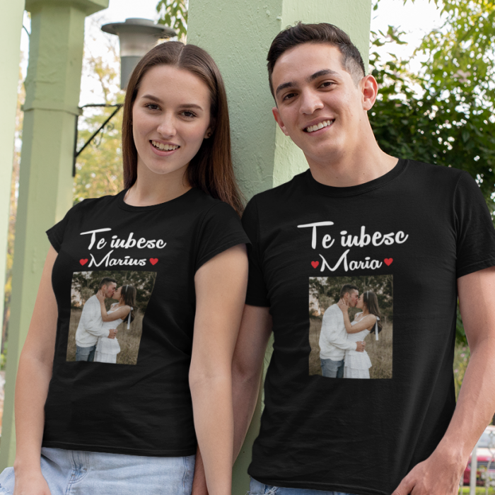 Set 2 Tricouri Cuplu Personalizate - Te iubesc cu Nume si Poza [3]
