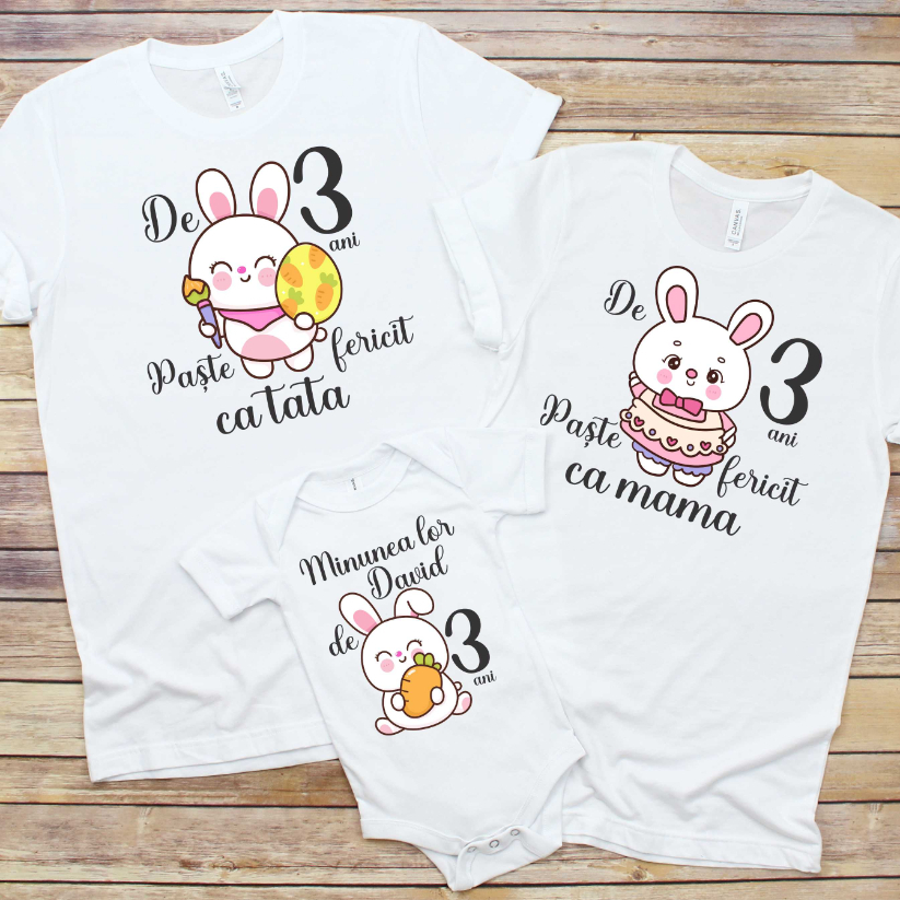 Set 3 Tricouri Familie - paste fericit ca mama si tata de 3 ani cu nume   [1]