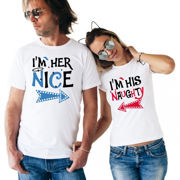 Set 2 Tricouri Cuplu Craciun Personalizate - Naughty And Nice   [3]