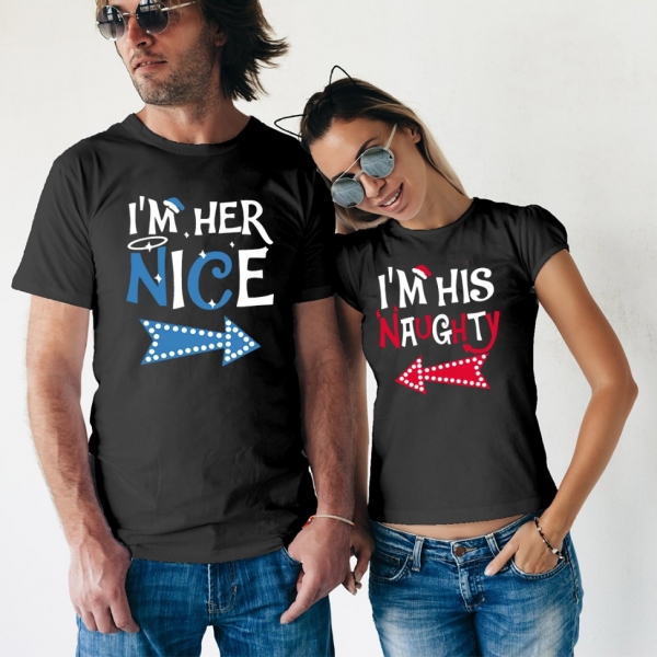 Set 2 Tricouri Cuplu Craciun Personalizate - Naughty And Nice   [4]