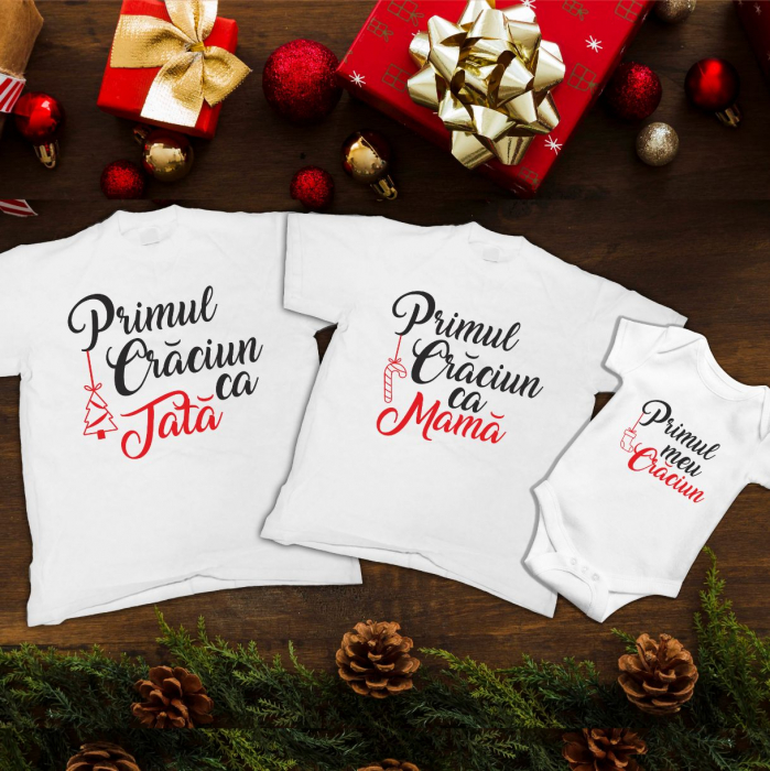 Set 3 Tricouri Personalizate si Body Craciun - Primul Craciun ca parinti   [2]
