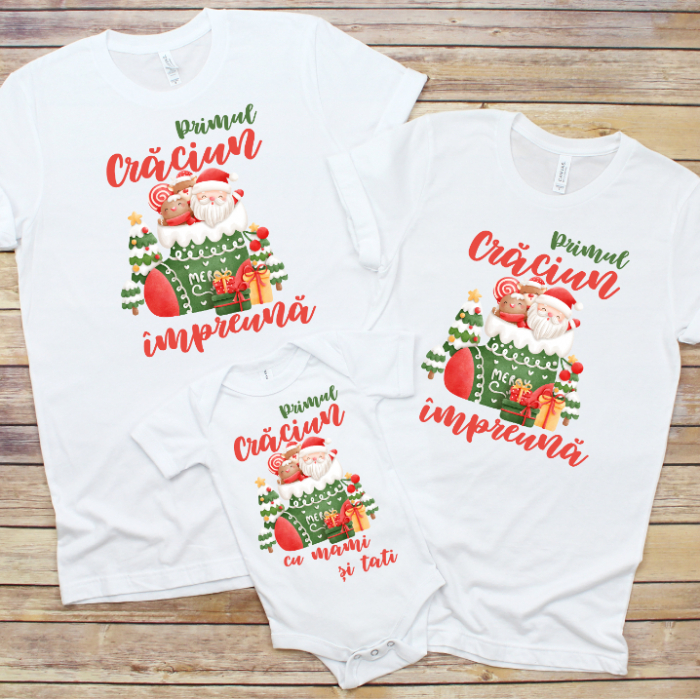Set 3 Tricouri Personalizate si Body Craciun - Primul Craciun impreuna Mos Craciun si prietenii lui   [1]