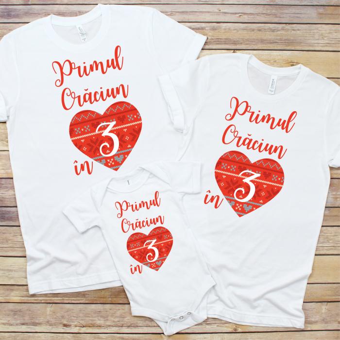 Set 3 Tricouri Personalizate si Body - Primul Craciun in 3   [1]