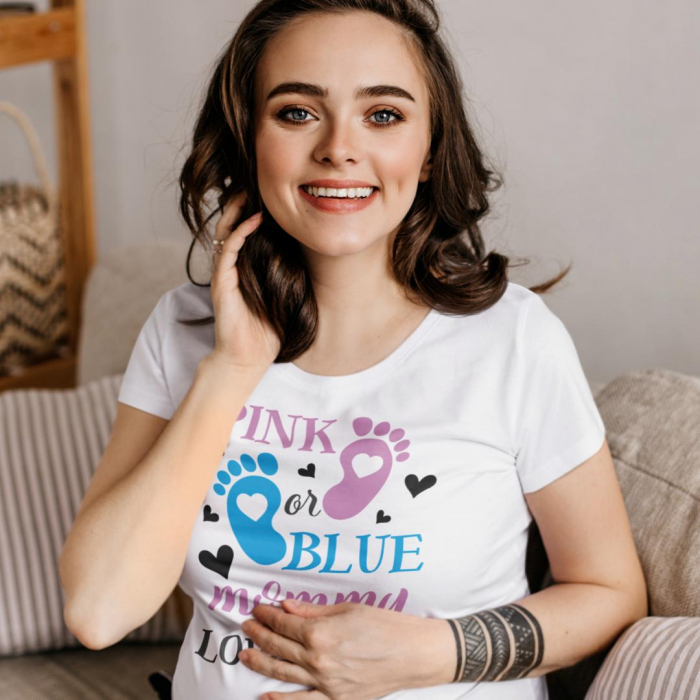 Tricou Gender reveal - Pink or blue Mommy loves you [2]