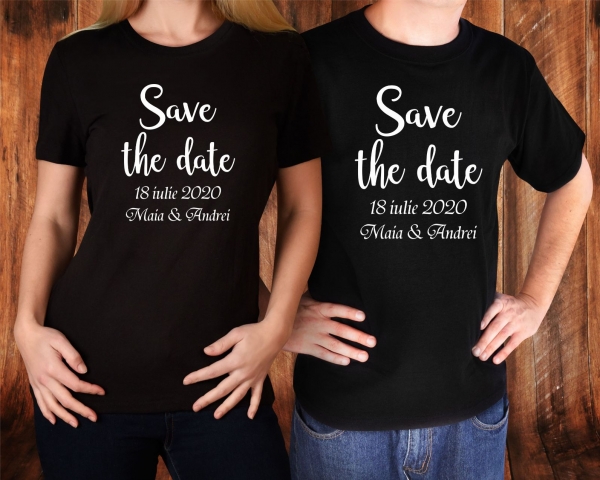 Set 2 Tricouri Cuplu Personalizate - Save The Date   [3]