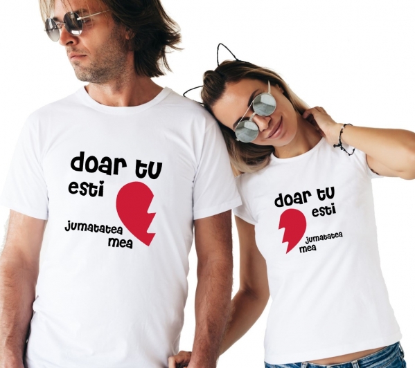 Set 2 Tricouri Cuplu Personalizate - Doar tu esti jumatatea mea   [2]