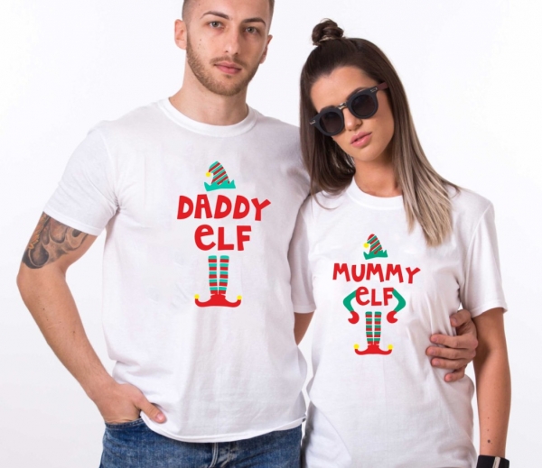 Tricouri Cuplu Craciun Personalizate - Mommy And Daddy Elf [2]