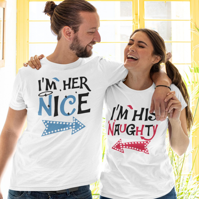 Set 2 Tricouri Cuplu Craciun Personalizate - Naughty And Nice   [2]