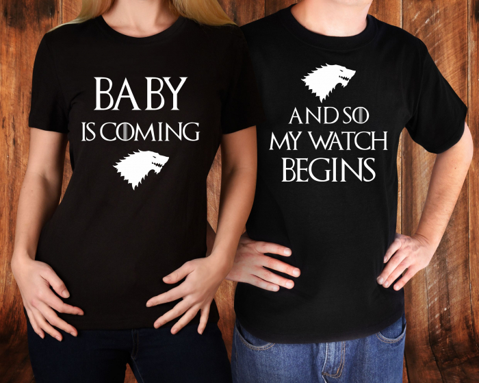 Set 2 Tricouri Cuplu Personalizate - Baby Is Coming And So My Watch Begins   [3]