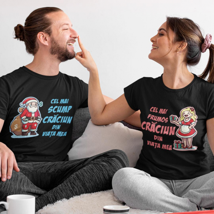 Set 2 Tricouri Cuplu Personalizate - Cel mai frumos/Cel mai scump Craciun din viata mea   [1]