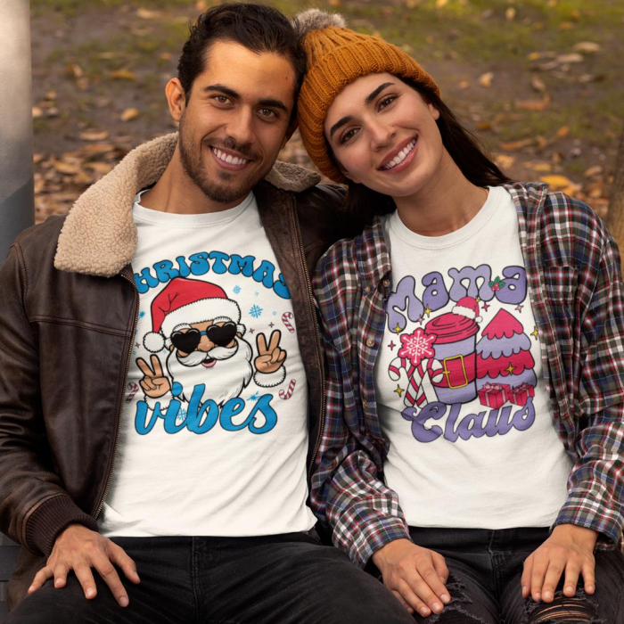 Set 2 Tricouri Cuplu Personalizate - Christmas vibes - Mama Claus   [2]