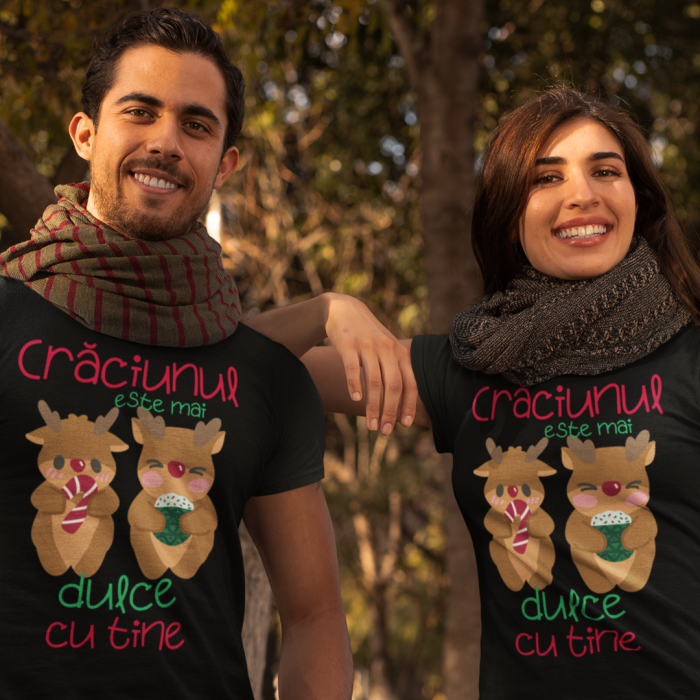 Set 2 Tricouri Cuplu Personalizate Craciun - Craciunul este mai dulce cu tine reni   [2]