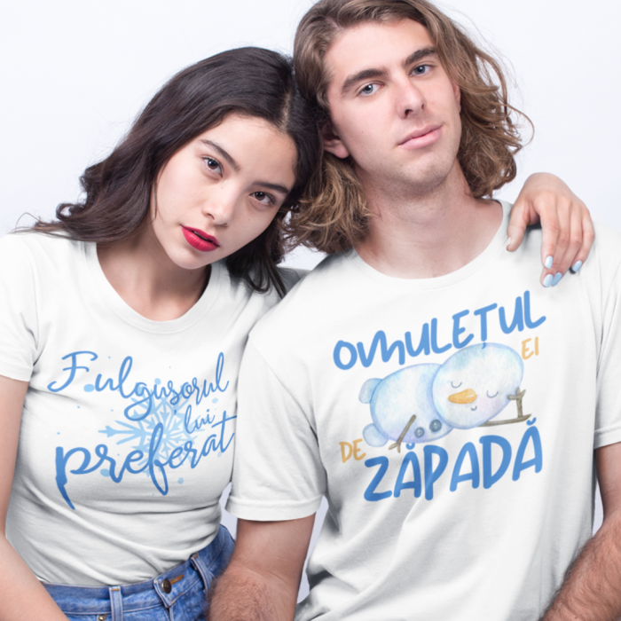 Set 2 Tricouri Cuplu Personalizate Craciun - Fulgusorul lui / Omuletul ei de zapada   [1]