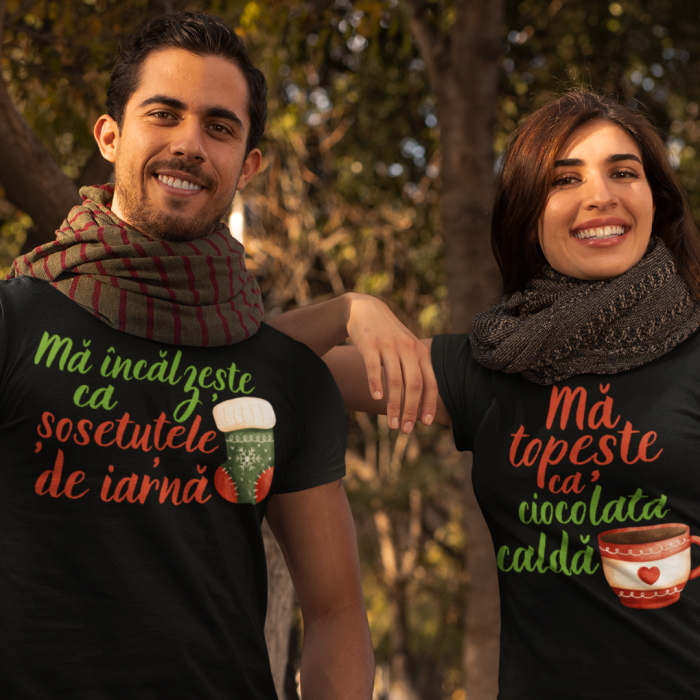 Set 2 Tricouri Cuplu Personalizate Craciun - Ma incalzeste si ma topeste   [2]