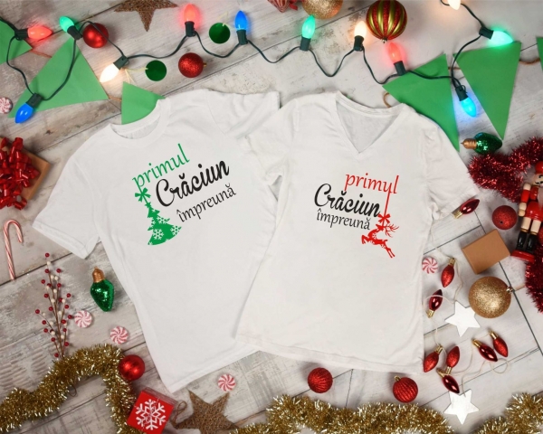 Set 2 Tricouri Cuplu Personalizate Craciun - Primul Craciun Impreuna   [3]