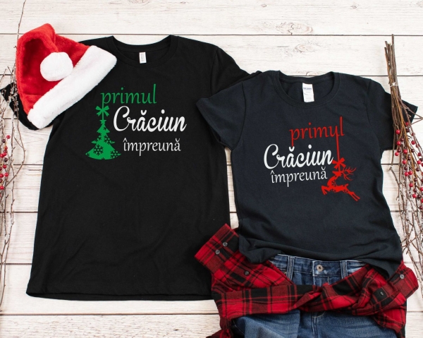 Set 2 Tricouri Cuplu Personalizate Craciun - Primul Craciun Impreuna   [4]