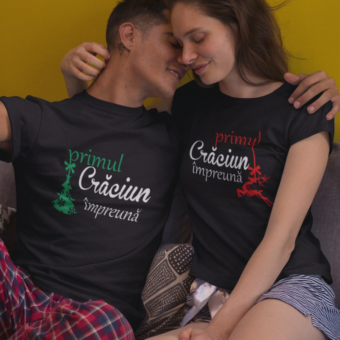 Set 2 Tricouri Cuplu Personalizate Craciun - Primul Craciun Impreuna   [2]