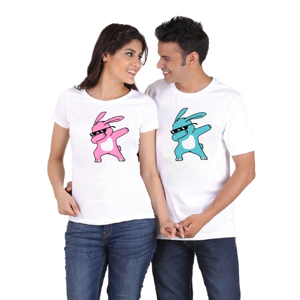 Set 2 Tricouri Cuplu Personalizate de Paste - Iepurasi Cool Dab   [2]