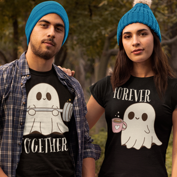 Tricouri Cuplu Personalizate Halloween - Together Forever Fantome [1]