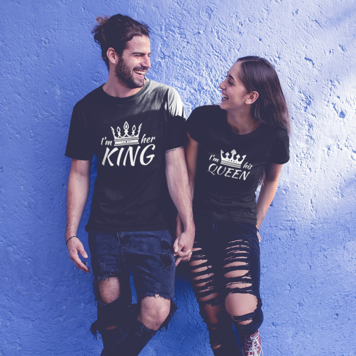 Set 2 Tricouri Cuplu Personalizate - Her King / His Queen   [2]
