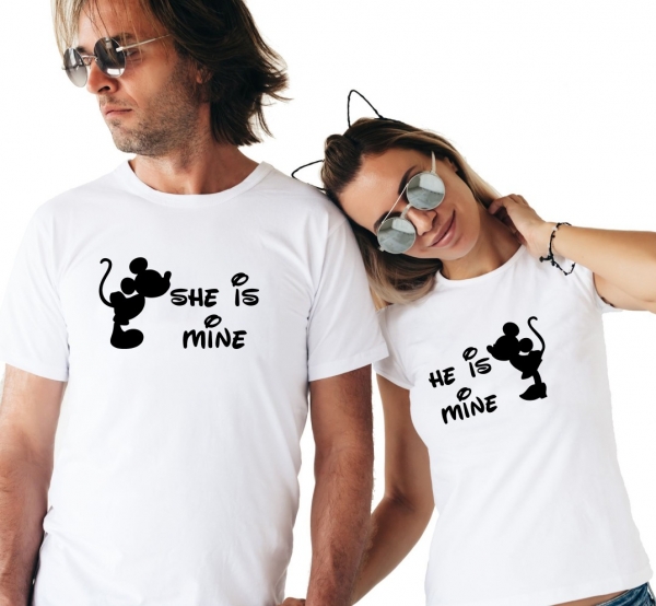 Set 2 Tricouri Cuplu Personalizate - She is mine / He is mine   [3]