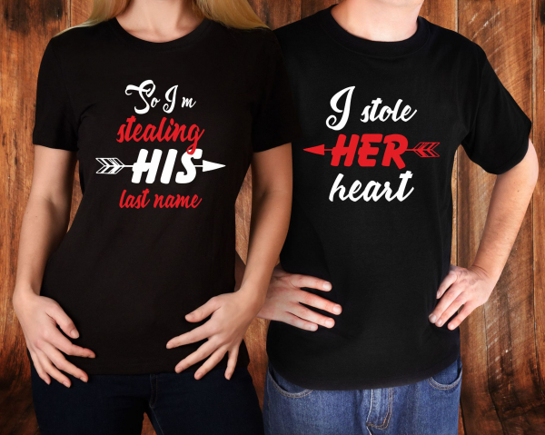 Set 2 Tricouri Cuplu Personalizate - I Stole Her Heart / I'm Stealing His Last Name   [2]