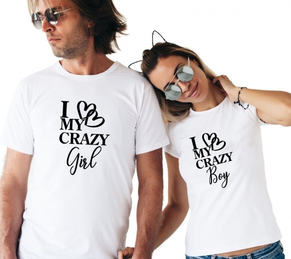 Set 2 Tricouri Cuplu Personalizate - I love my crazy boy / girl   [2]