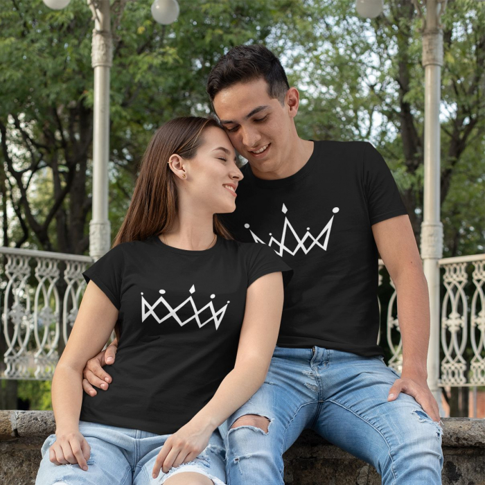 Set 2 Tricouri Cuplu Personalizate - King and Queen Minimalist   [2]