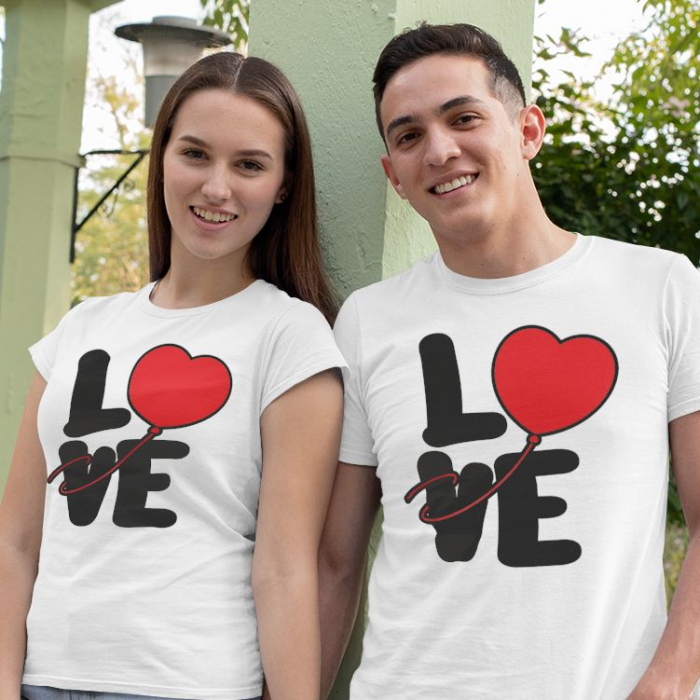 Set 2 Tricouri Cuplu Personalizate - LOVE Inima   [2]