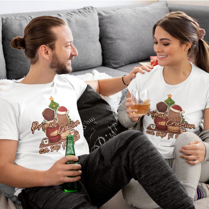 Set 2 Tricouri Cuplu Personalizate - Primul Craciun ca sot si sotie   [2]
