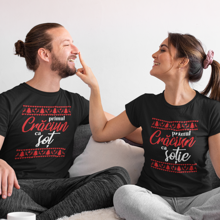 Set 2 Tricouri Cuplu Personalizate - Primul Craciun Ca Sot / Sotie   [2]