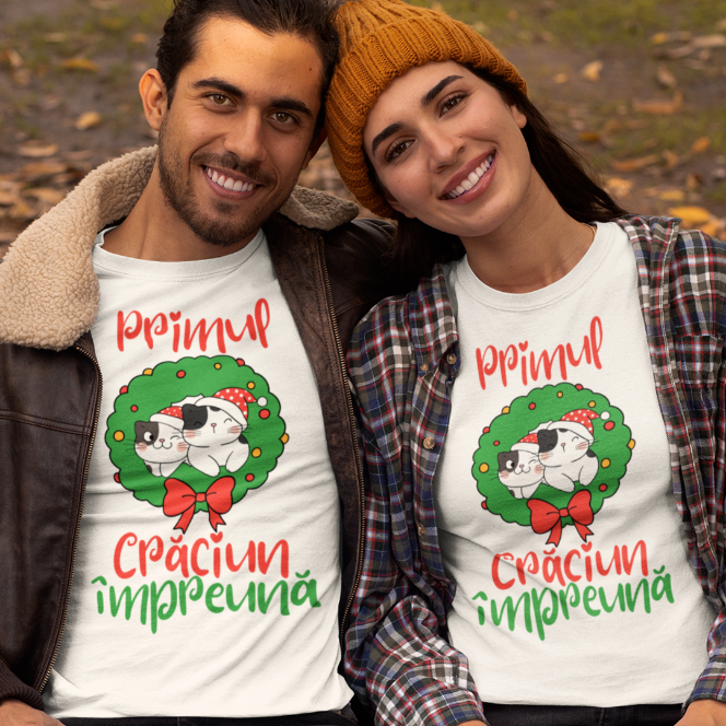 Set 2 Tricouri Cuplu Personalizate - Primul craciun impreuna pisicute   [1]