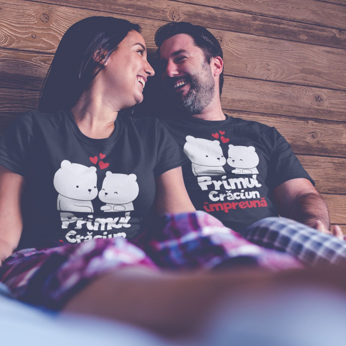 Set 2 Tricouri Cuplu Personalizate - Primul Craciun Impreuna Ursulet Polar   [3]