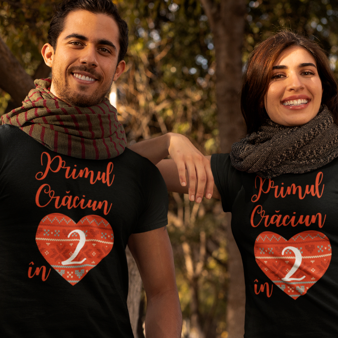 Set 2 Tricouri Cuplu Personalizate - Primul craciun in 2   [2]