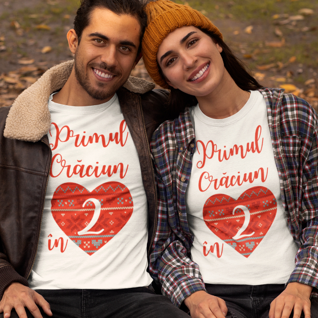 Set 2 Tricouri Cuplu Personalizate - Primul craciun in 2   [1]