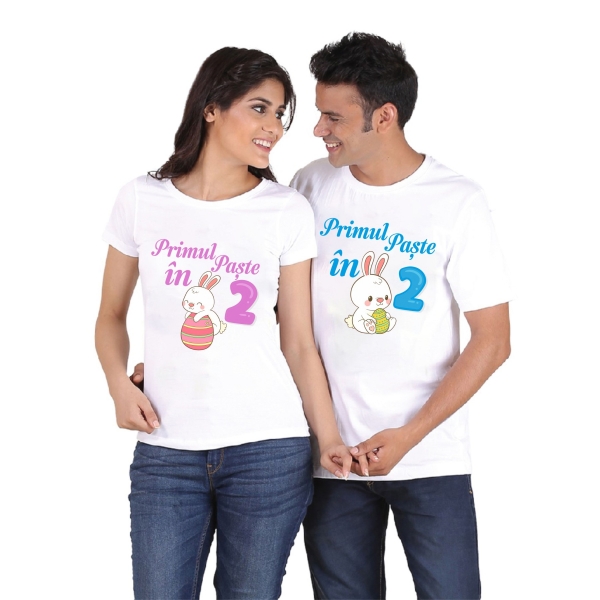 Set 2 Tricouri Cuplu Personalizate - Primul Paste in 2   [2]
