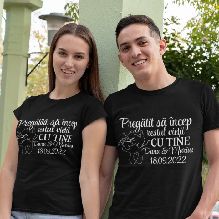 Set 2 Tricouri Cuplu Personalizate Save The Date - Pregatit/a Sa Incep Restul Vietii Cu Tine [2]