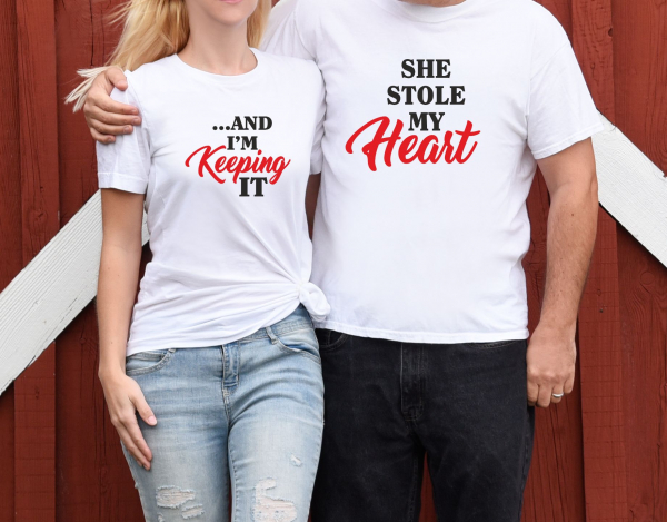 Set 2 Tricouri Cuplu Personalizate - She Stole My Heart / And I'm Keeping It   [3]