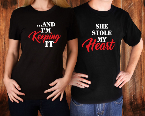 Set 2 Tricouri Cuplu Personalizate - She Stole My Heart / And I'm Keeping It   [2]