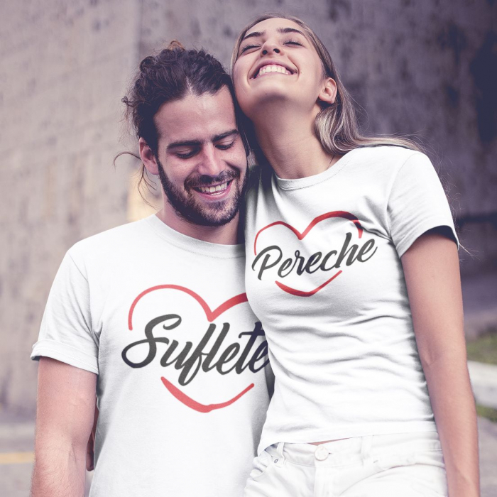 Set 2 Tricouri Cuplu Personalizate - Suflete Pereche Inima   [2]