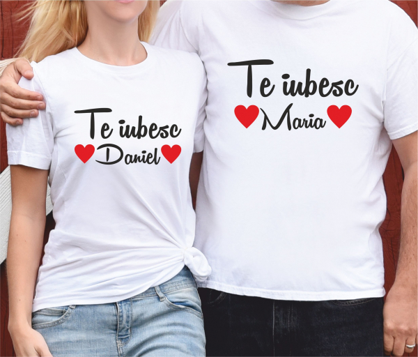 Set 2 Tricouri Cuplu Personalizate - Te iubesc + Nume   [2]