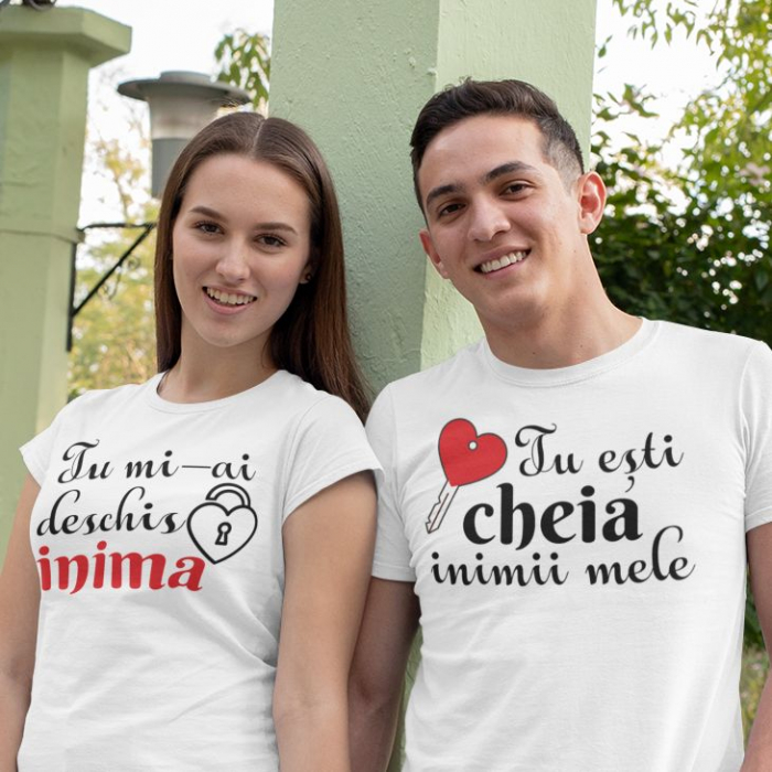 Set 2 Tricouri Cuplu Personalizate - Tu Esti Cheia Inimii Mele   [2]