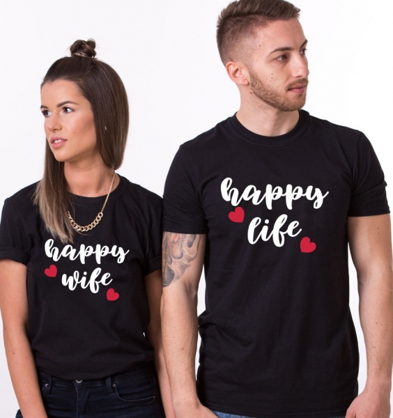 Tricouri Cuplu Personalizate - Happy wife happy life [1]