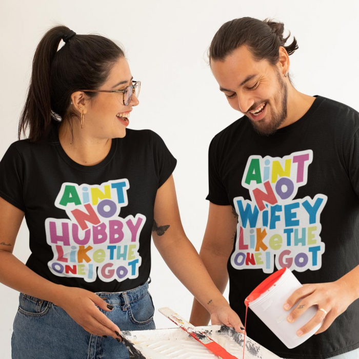 Set 2 Tricouri Personalizate Cuplu - Aint no Wifey/Hubby like the one I got   [2]