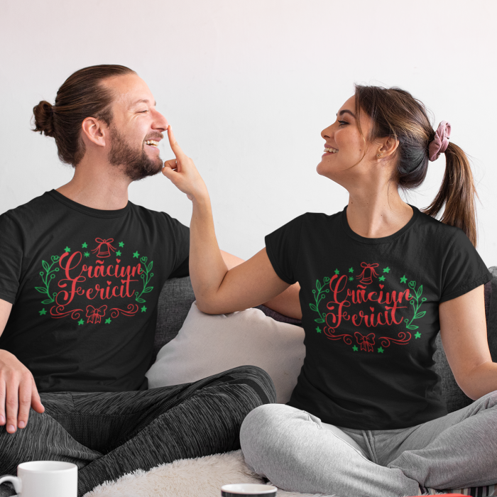 Set 2 Tricouri Personalizate Cuplu - Craciun Fericit Clopotel   [2]