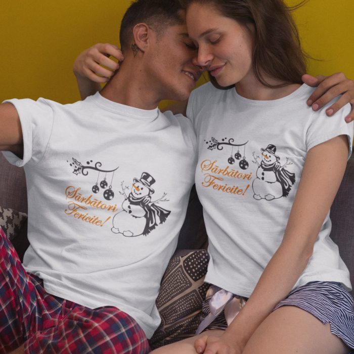 Set 2 Tricouri Personalizate Cuplu - Craciun Fericit Om de Zapada   [2]