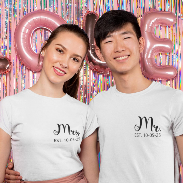 Set 2 Tricouri Personalizate Cuplu - Mr and Mrs cu data nuntii   [2]