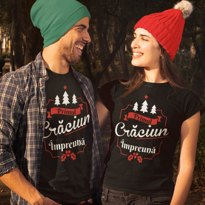 Set 2 Tricouri Personalizate Cuplu - Primul Craciun Impreuna Brad   [2]