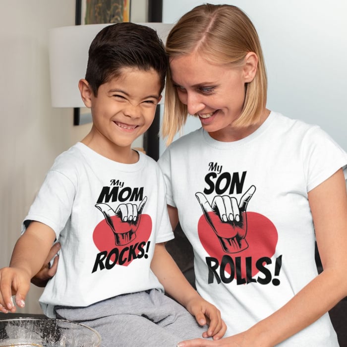 Tricouri Personalizate Mama si Fiu - My Mom Rocks My Son Rolls [1]