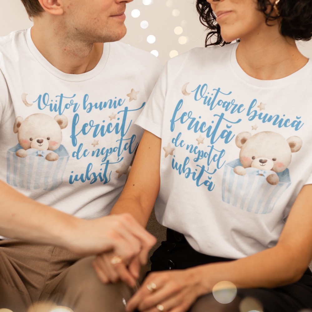 Set 2 Tricouri Personalizate - Viitori bunici fericiti de nepotel iubiti ursulet   [1]